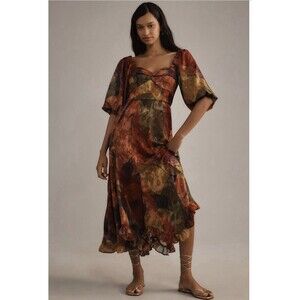 NWT Anthropologie Hutch Twist-Front Puff-Sleeve Ruffle-Hem Dress Size XSP
